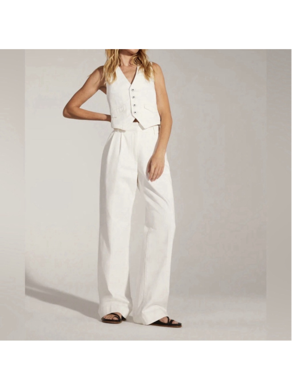 Favorite Daughter The Favorite Pants 10 Pleated Wide Leg Geneva White Cotton